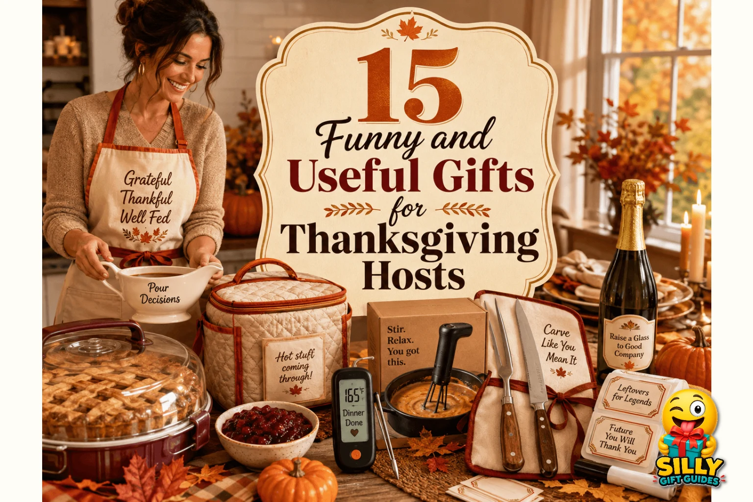 15 Funny and Useful Gifts for Thanksgiving Hosts guide cover